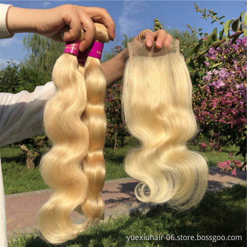 Unprocessed Hair Wholesale Virgin Vendors Body Weave 613 Blonde Human Hair Bundles With Closure
